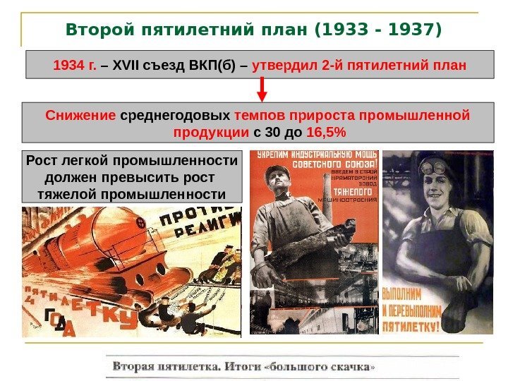 Второй пятилетний план (1933 - 1937) 1934 г.  – XVII съезд ВКП(б) –