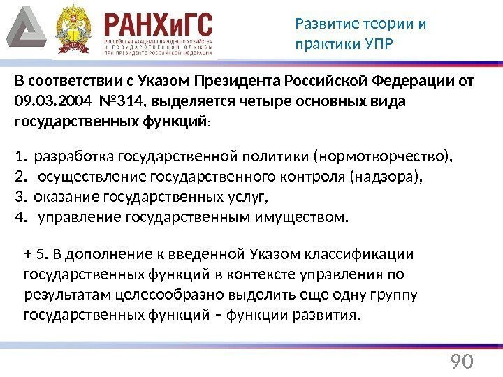 90 Развитие теории и практики УПР В соответствии с Указом Президента Российской Федерации от