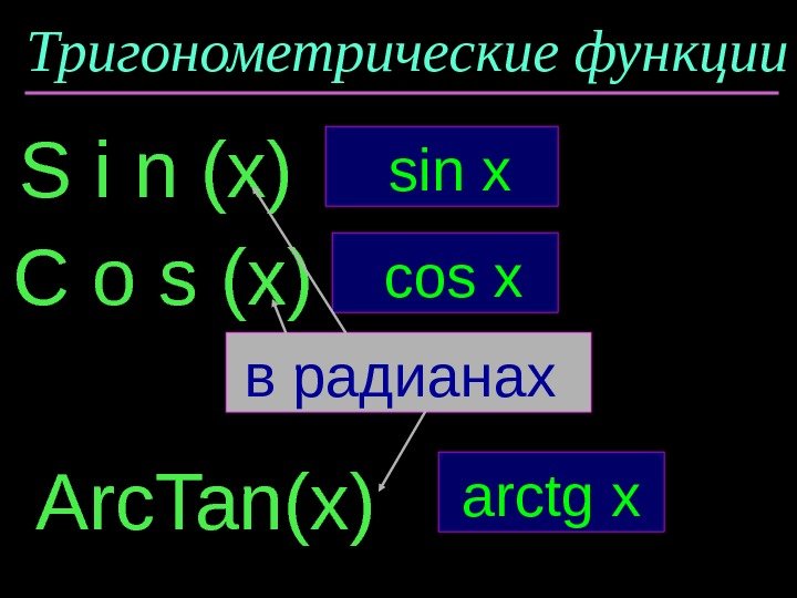 Тригонометрические функции S i n (x) C o s (x)  sin x Arc.