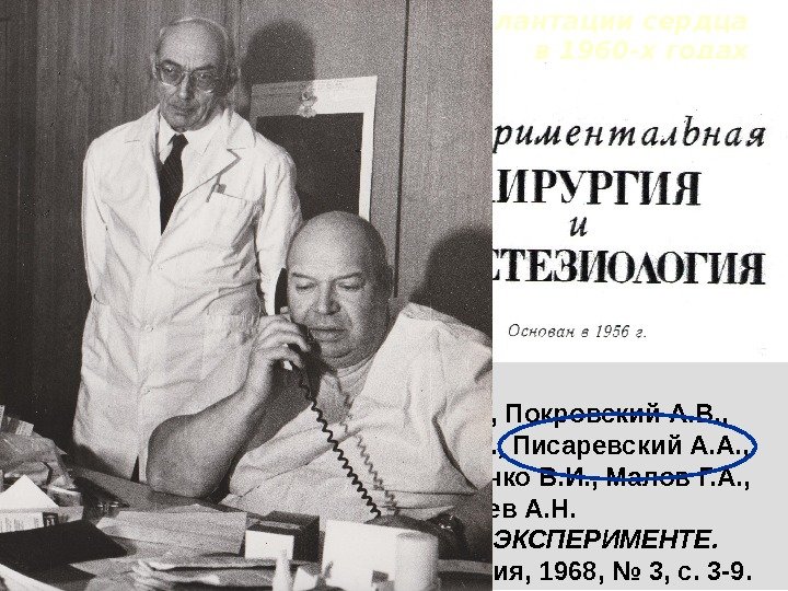   Советский экспериментальный опыт трансплантации сердца в 1960 -х годах Александрович Вишневский. Институт