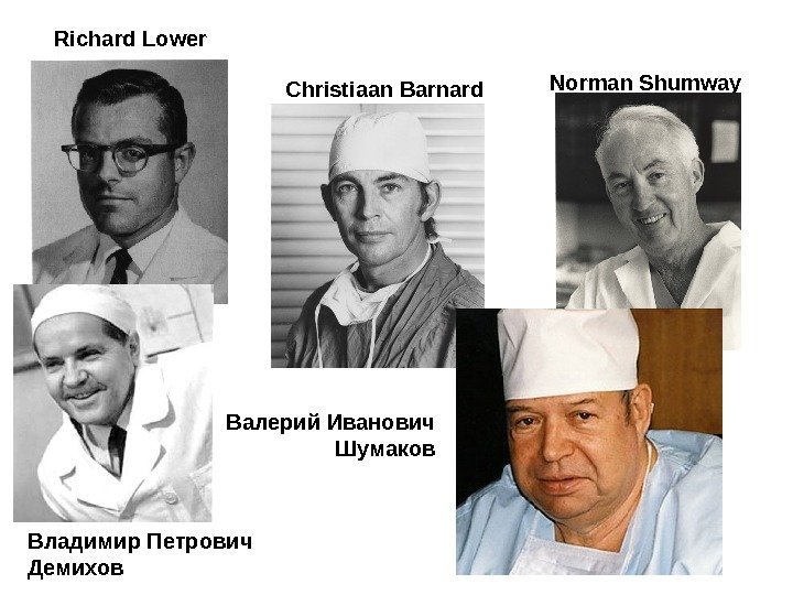   Великие первопроходцы трансплантации сердца. R ichard L ower Norman Shumway Christiaan Barnard