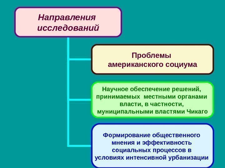 Направления исследований Проблемы американского социума Научное обеспечение решений,  принимаемых местными органами власти, в