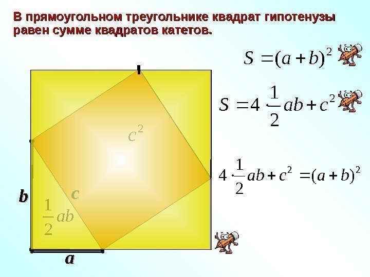   В прямоугольном треугольнике квадрат гипотенузы равен сумме квадратов катетов. aabb cc bb