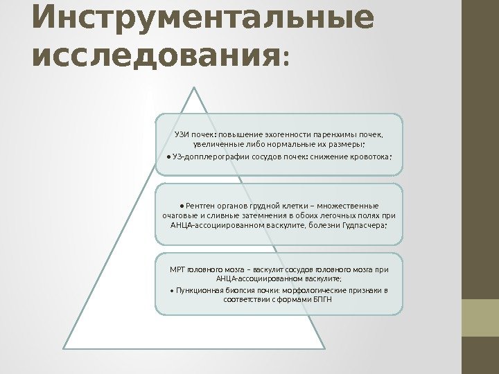  Инструментальные : исследования УЗИ почек: повышение эхогенности паренхимы почек,  увеличенные либо нормальные