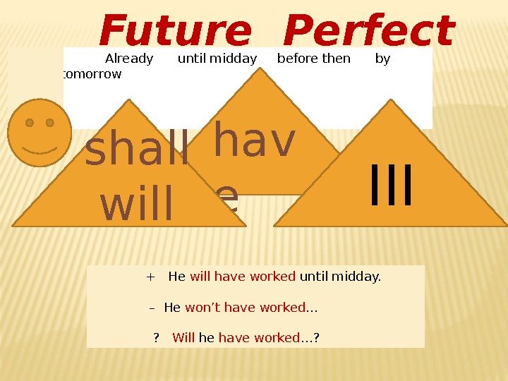 Future Perfect   Already until midday before then by tomorrow  