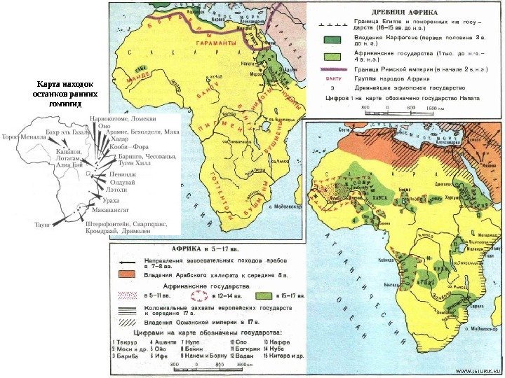 Карта находок останков ранних гоминид 
