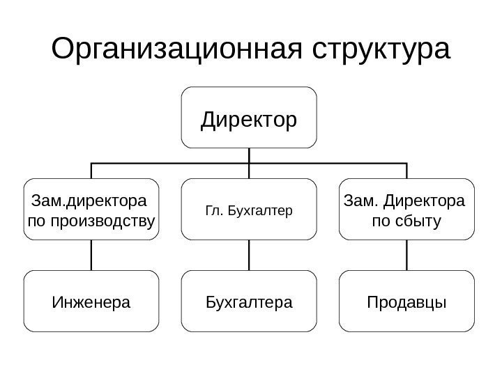 Организационная структура Директор Зам. директора по производству Гл. Бухгалтер Зам. Директора по сбыту Бухгалтера.