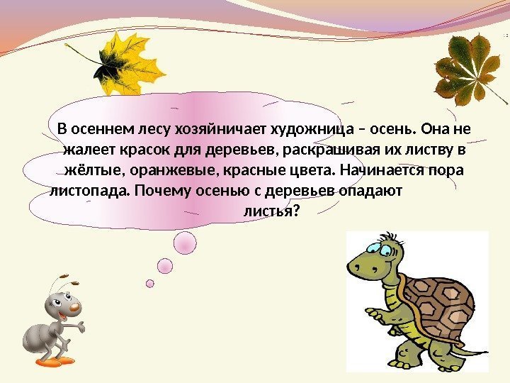 В осеннем лесу хозяйничает художница – осень. Она не жалеет красок для деревьев, раскрашивая