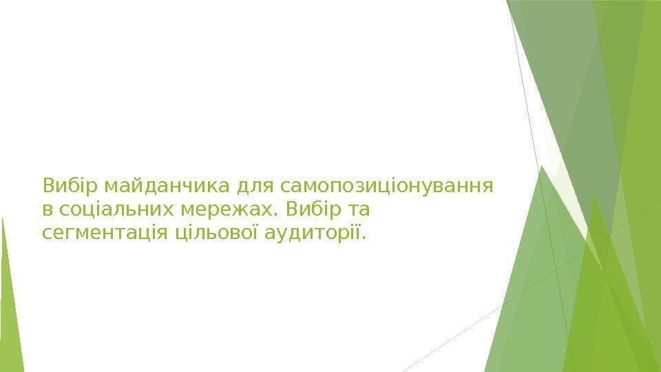 Вибір майданчика для самопозиціонування в соціальних мережах. Вибір та сегментація цільової аудиторії.  