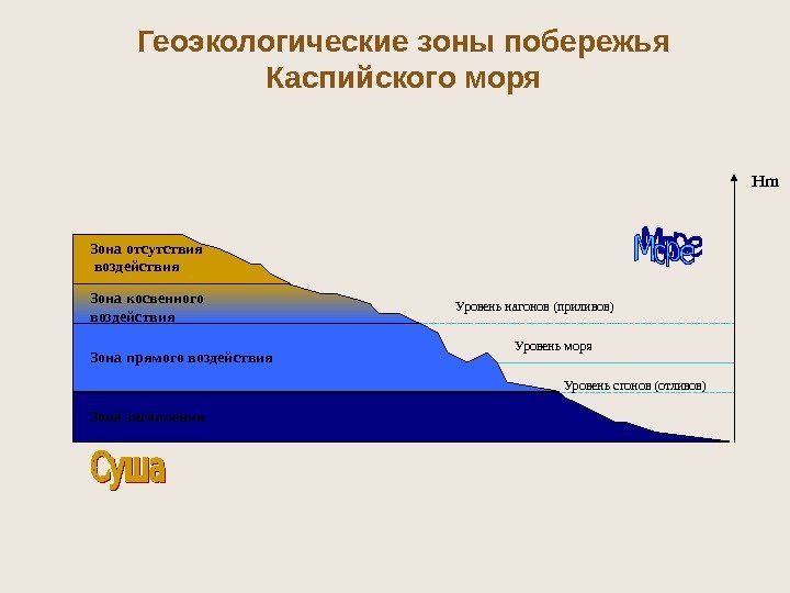 Зона затопления. Зона прямого воздействия. Зона косвенного воздействия. Зона отсутствия  воздействия Hm Уровень