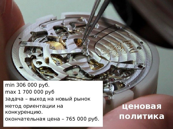 ценовая политикаmin 306 000 руб. max 1 700 000 руб задача – выход на
