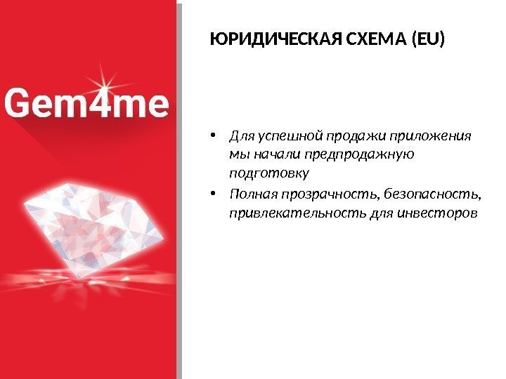 ЮРИДИЧЕСКАЯ СХЕМА (EU) • Для успешной продажи приложения мы начали предпродажную подготовку • Полная