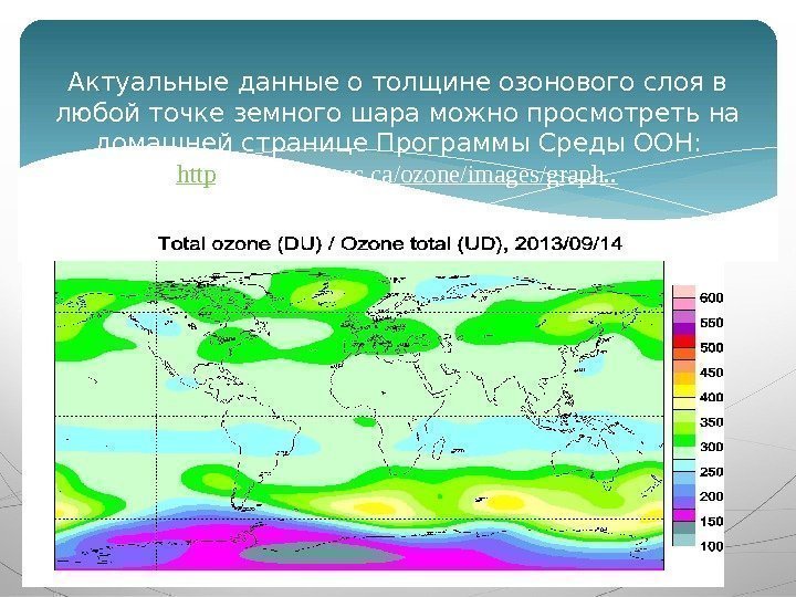 Актуальные данные о толщине озонового слоя в любой точке земного шара можно просмотреть на