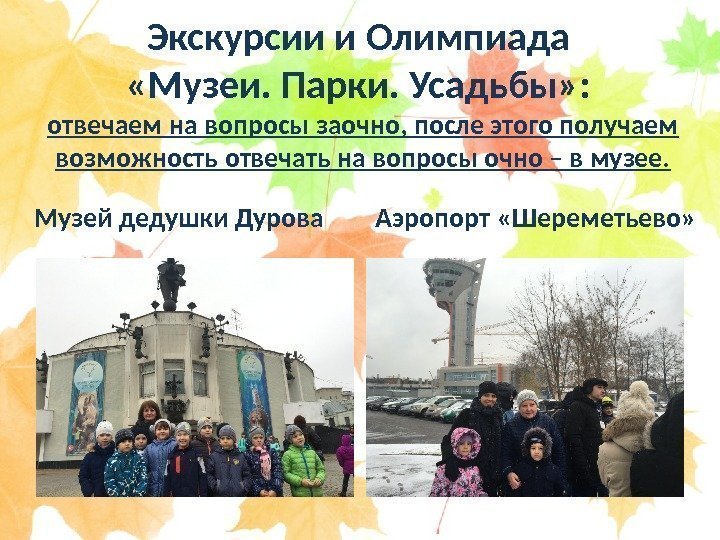 Экскурсии и Олимпиада  «Музеи. Парки. Усадьбы» :  отвечаем на вопросы заочно, после