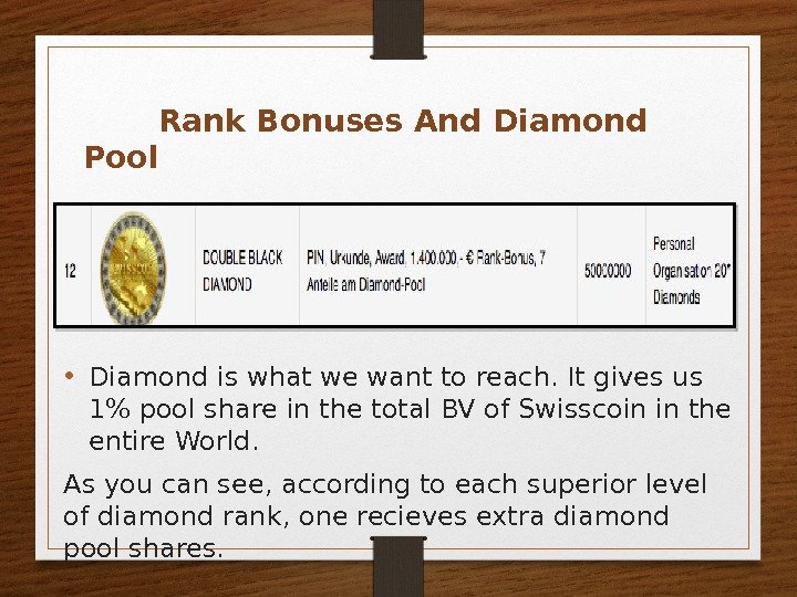  • Diamond is what we want to reach. It gives us 1 pool