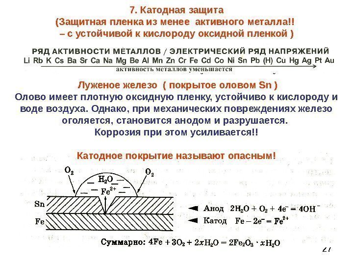 277. Катодная защита (Защитная пленка из менее активного металла!! – с устойчивой к кислороду