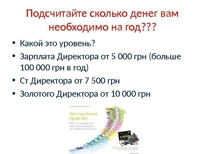 Подсчитайте сколько денег вам необходимо на год? ? ?  • Какой это уровень?