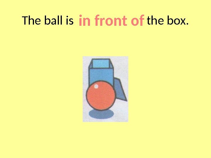 The ball is     the box. in front of 