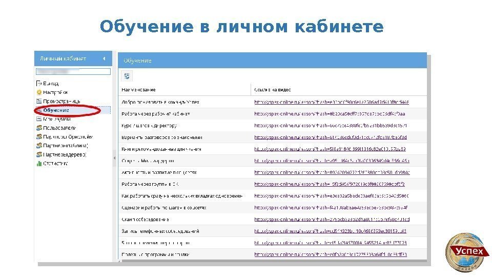 Обучение в личном кабинете 