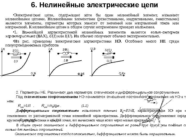 6. Нелинейные электрические цепи • Электрические цепи,  содержащие хотя бы один нелинейный элемент,