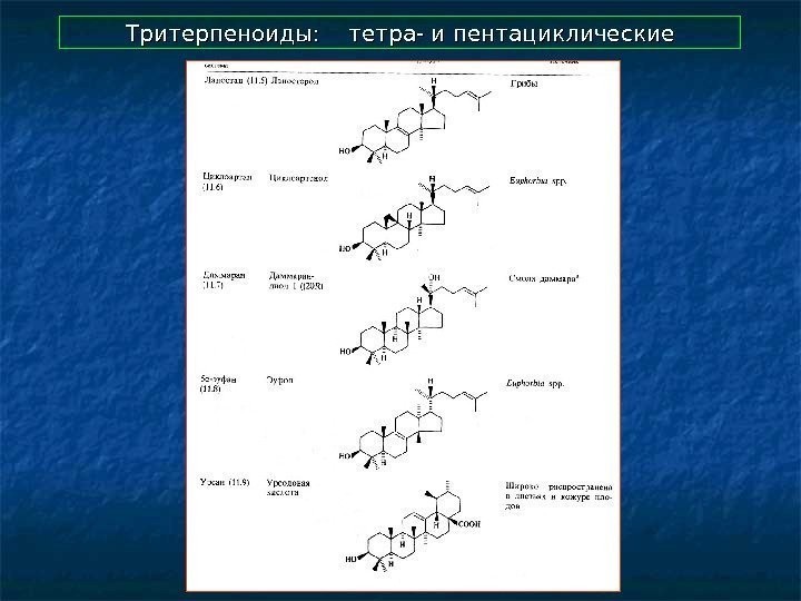   Тритерпеноиды: тетра- и пентациклические 