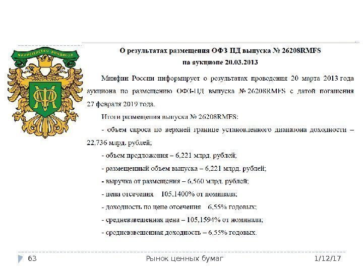 1/12/17 Рынок ценных бумаг 63 