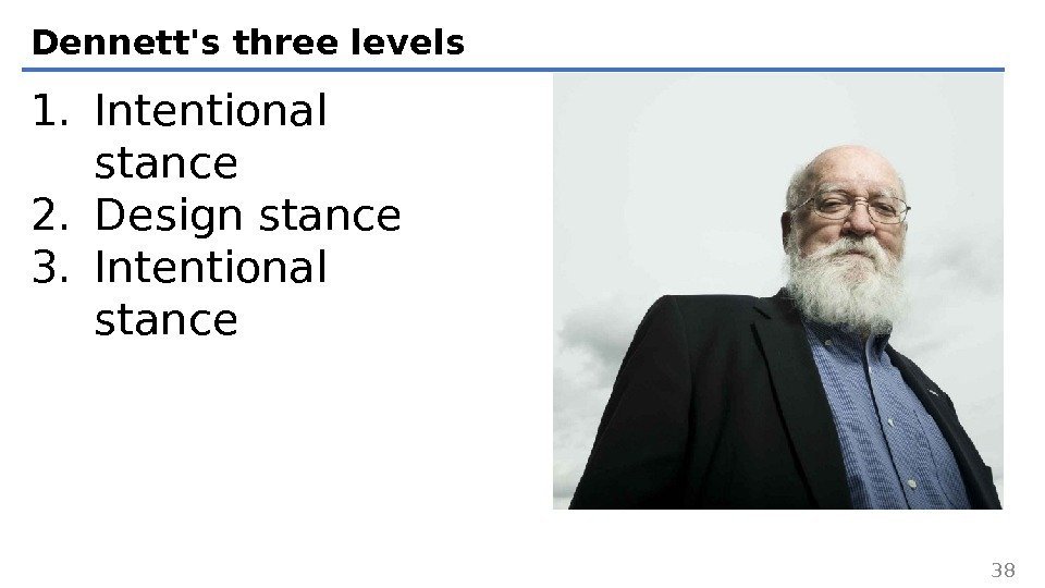 Dennett's three levels 381. Intentional stance 2. Design stance 3. Intentional stance 