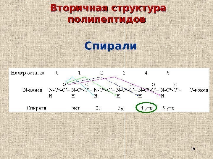 18 Вторичная структура полипептидов Спирали 