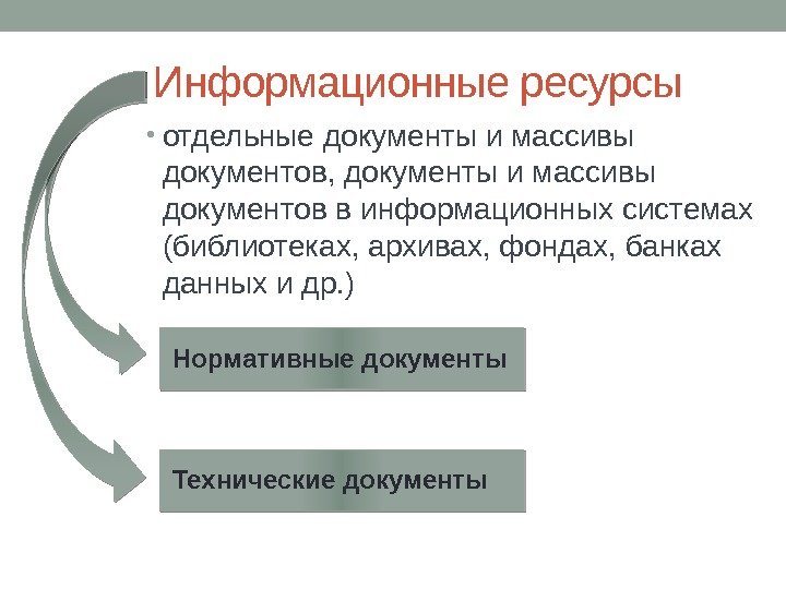 Информационные ресурсы • отдельные документы и массивы документов, документы и массивы документов в информационных