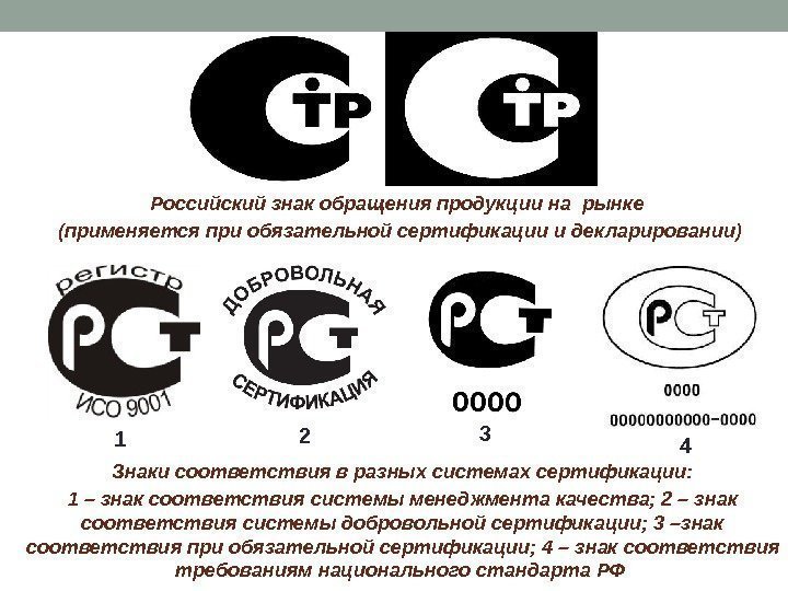 Российский знак обращения продукции на рынке  (применяется при обязательной сертификации и декларировании) Знаки