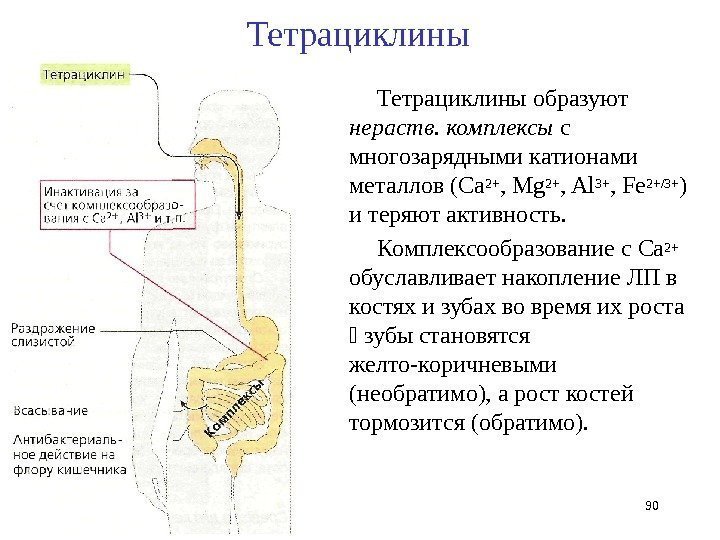 Тетрациклины образуют нераств. комплексы с многозарядными катионами металлов ( Ca 2+ , Mg 2+