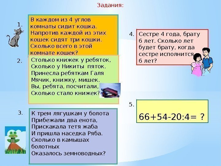 В каждом из 4 углов комнаты сидит кошка.  Напротив каждой из этих кошек