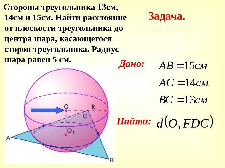  Стороны треугольника 13 см,  14 см и 15 см. Найти расстояние от