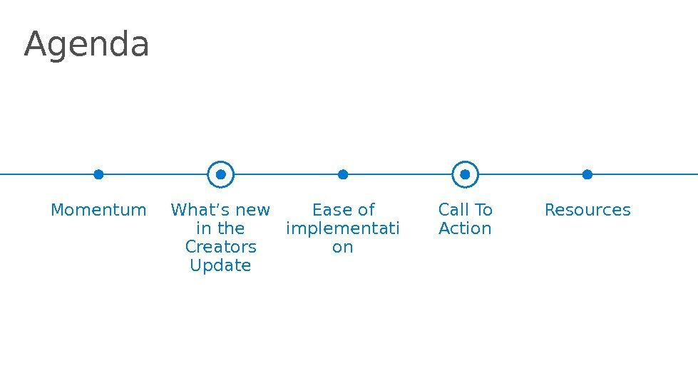 Agenda Momentum What’s new in the Creators Update Call To Action Resources. Ease of