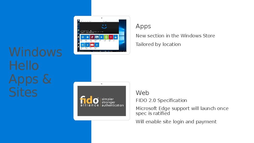 Windows Hello Apps & Sites Apps New section in the Windows Store Tailored by