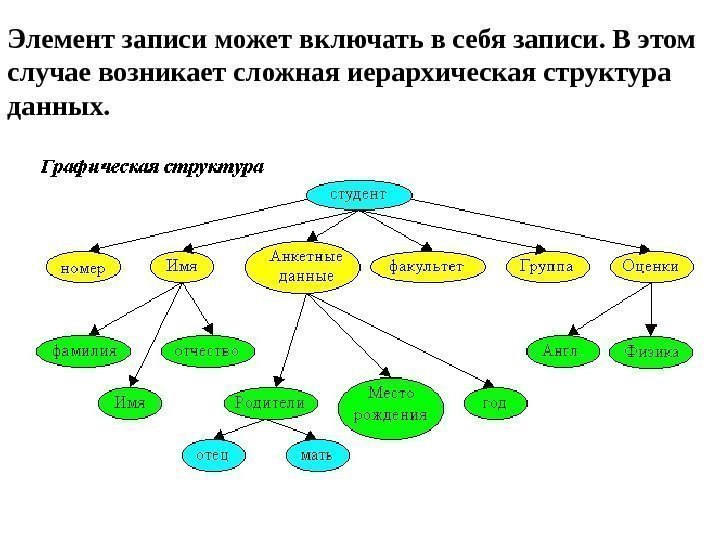 Элемент записи может включать в себя записи. В этом случае возникает сложная иерархическая структура