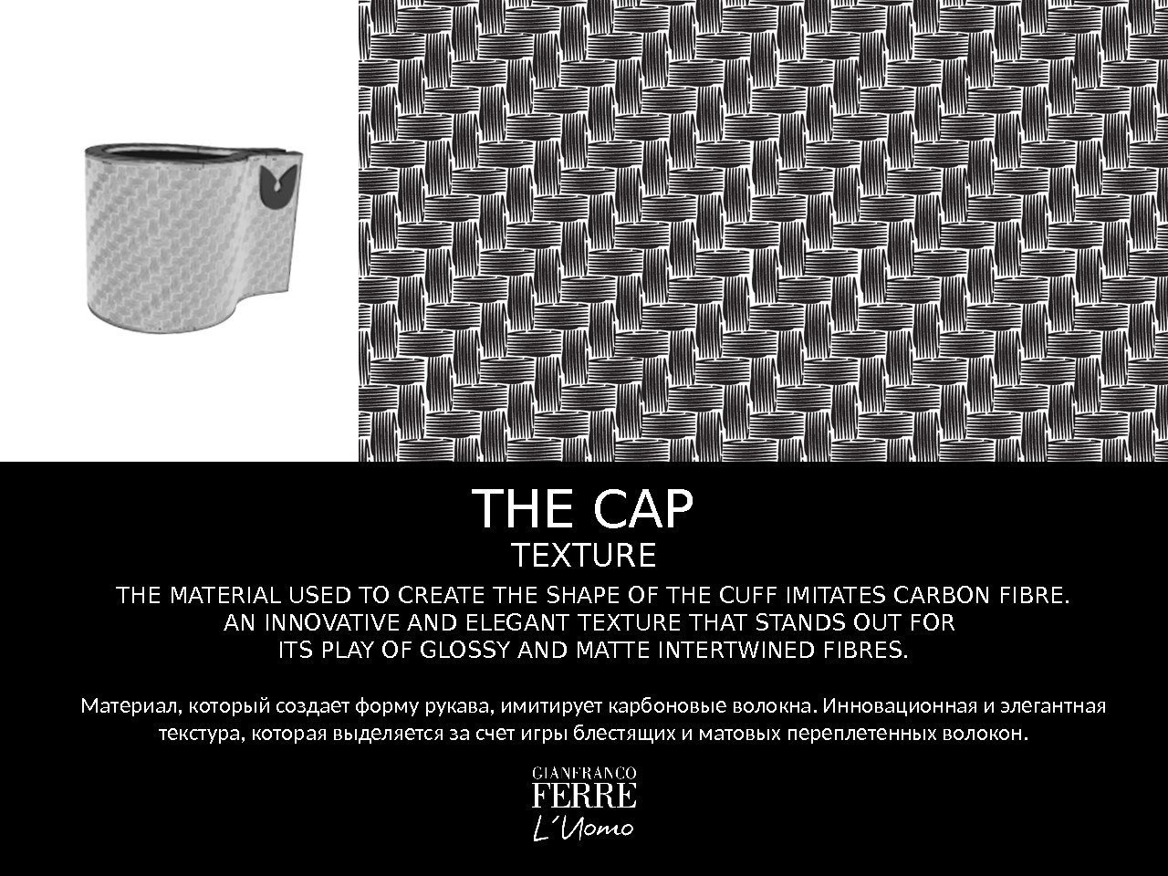 THE CAP THE MATERIAL USED TO CREATE THE SHAPE OF THE CUFF IMITATES CARBON