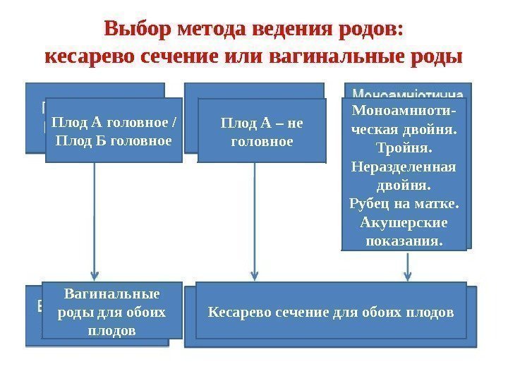 Выбор метода ведения родов: кесарево сечение или вагинальные роды Плод А головное / Плод