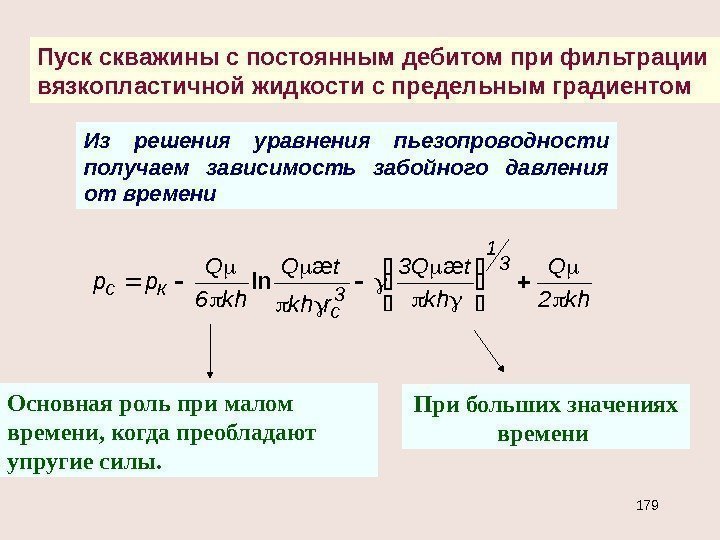 Пуск скважины с постоянным дебитом при фильтрации вязкопластичной жидкости с предельным градиентом Из решения