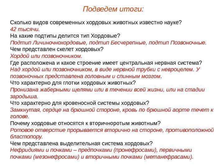 Сколько видов современных хордовых животных известно науке? 42 тысячи. На какие подтипы делится тип