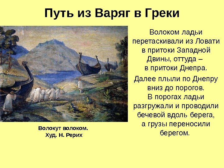 Путь из Варяг в Греки Волоком ладьи перетаскивали из Ловати в притоки Западной Двины,