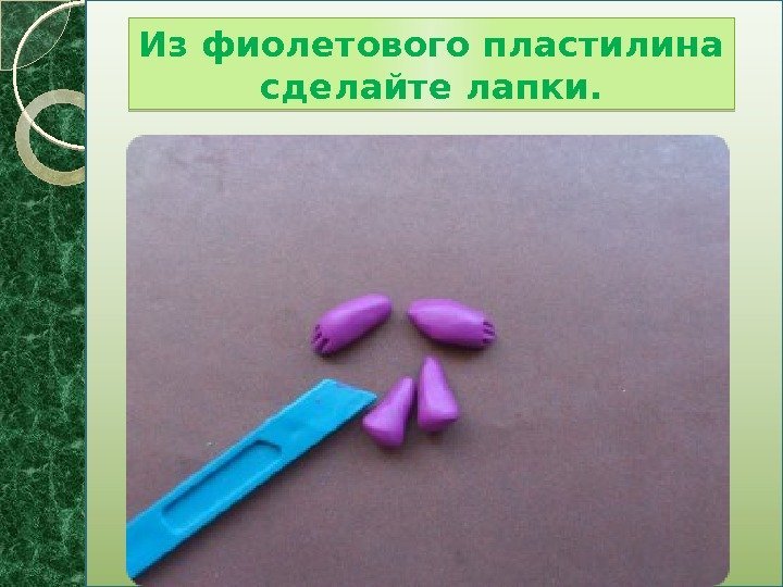 Из фиолетового пластилина сделайте лапки.   29 1 A 