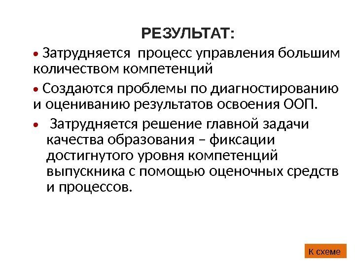 РЕЗУЛЬТАТ:  •  Затрудняется процесс управления большим количеством компетенций •  Создаются проблемы