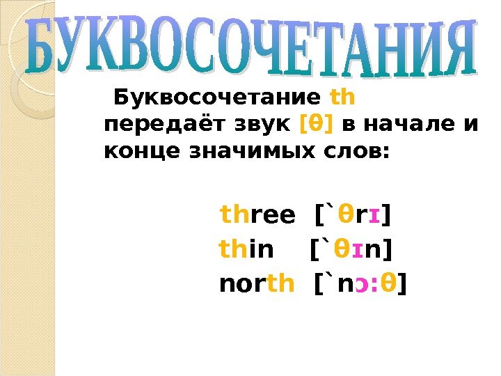  Буквосочетание  th  передаёт звук  [ θ ] в начале и