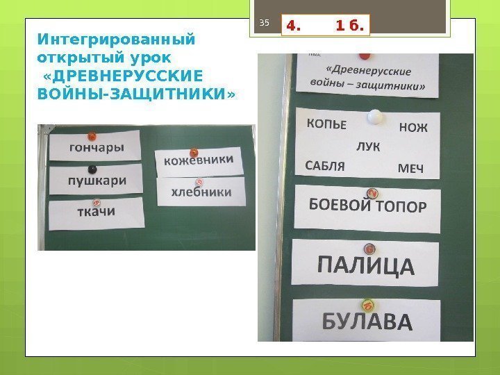 Интегрированный открытый урок  «ДРЕВНЕРУССКИЕ ВОЙНЫ-ЗАЩИТНИКИ» 35 4.  1 б.   