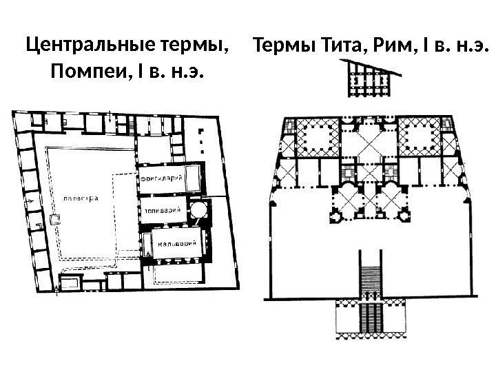 Центральные термы,  Помпеи, I в. н. э.  Термы Тита, Рим, I в.