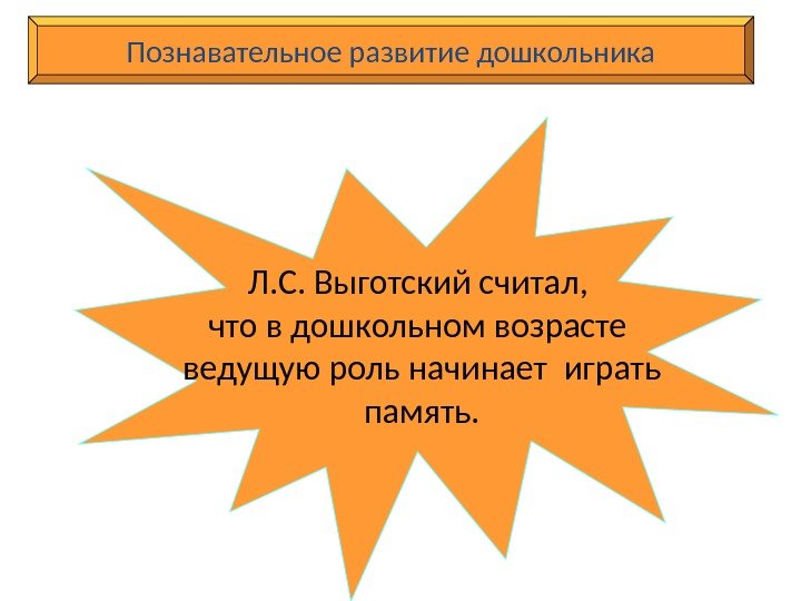 Л. С. Выготский считал,  что в дошкольном возрасте ведущую роль начинает играть память.