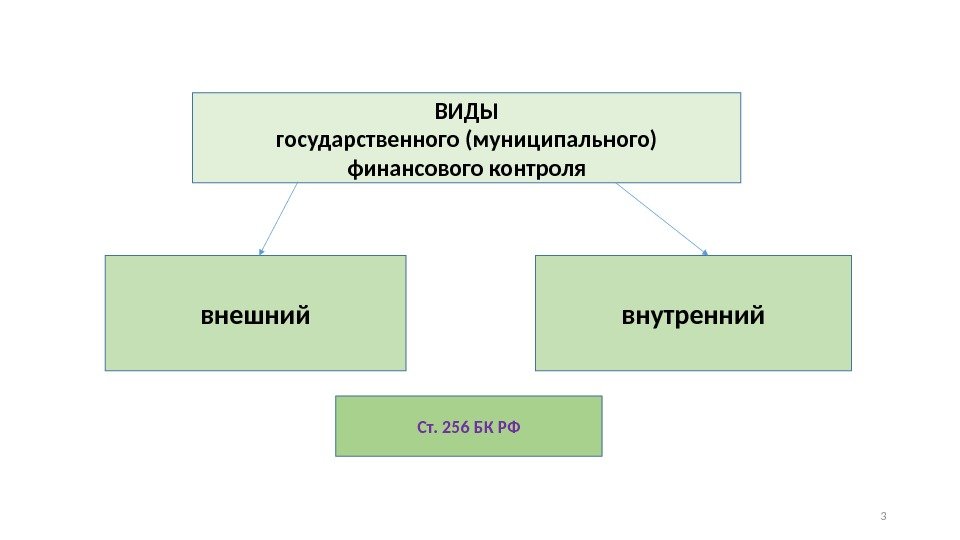 ВИДЫ государственного (муниципального) финансового контроля внешний внутренний Ст. 256 БК РФ 3 