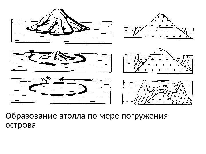 Образование атолла по мере погружения острова 