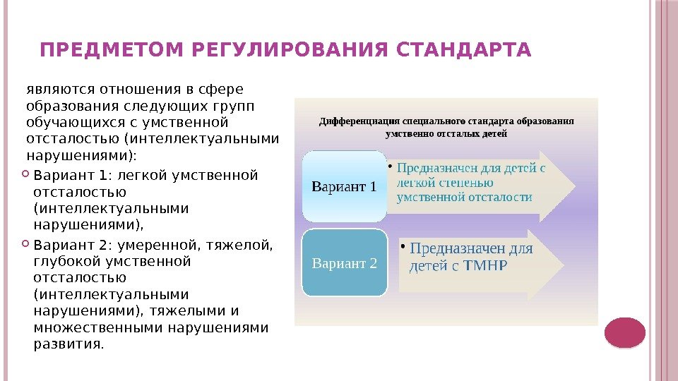 ПРЕДМЕТОМ РЕГУЛИРОВАНИЯ СТАНДАРТА являются отношения в сфере образования следующих групп обучающихся с умственной отсталостью